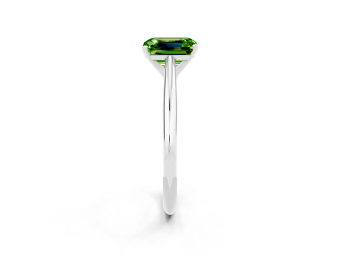 White gold Emerald Cut Peridot Solitaire Engagement Ring with Cathedral Setting and Four-Prong Mount_14