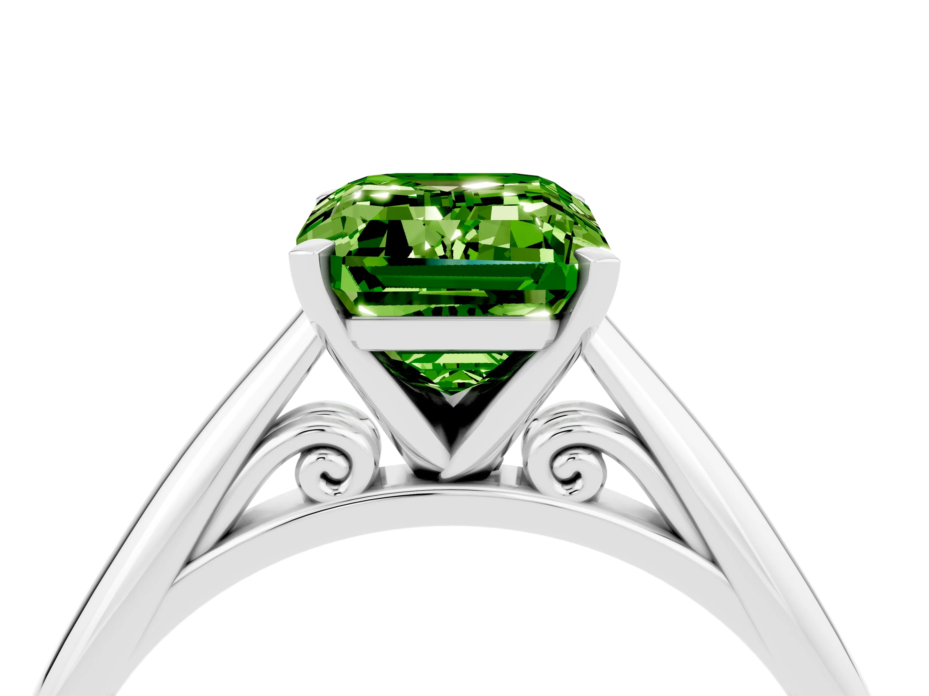 White gold Emerald Cut Peridot Solitaire Engagement Ring with Cathedral Setting and Four-Prong Mount_16