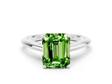 White gold Emerald Cut Peridot Solitaire Engagement Ring with Cathedral Setting and Four-Prong Mount_30