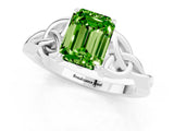 White gold Emerald Cut Peridot Solitaire Engagement Ring with Celtic Knot Band and Four-Prong Setting_1