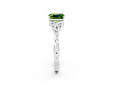 White gold Emerald Cut Peridot Solitaire Engagement Ring with Celtic Knot Band and Four-Prong Setting_2
