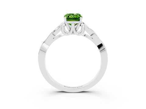 White gold Emerald Cut Peridot Solitaire Engagement Ring with Celtic Knot Band and Four-Prong Setting_3