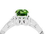 White gold Emerald Cut Peridot Solitaire Engagement Ring with Celtic Knot Band and Four-Prong Setting_4
