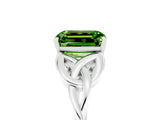 White gold Emerald Cut Peridot Solitaire Engagement Ring with Celtic Knot Band and Four-Prong Setting_5
