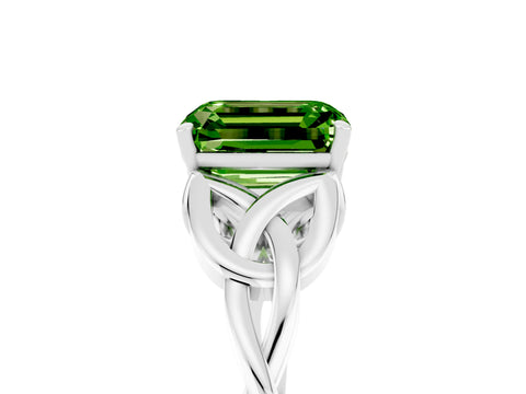 White gold Emerald Cut Peridot Solitaire Engagement Ring with Celtic Knot Band and Four-Prong Setting_5