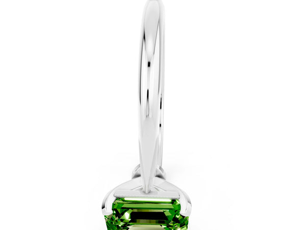 White gold Emerald Cut Peridot Solitaire Engagement Ring with Classic Band and Four-Prong Setting