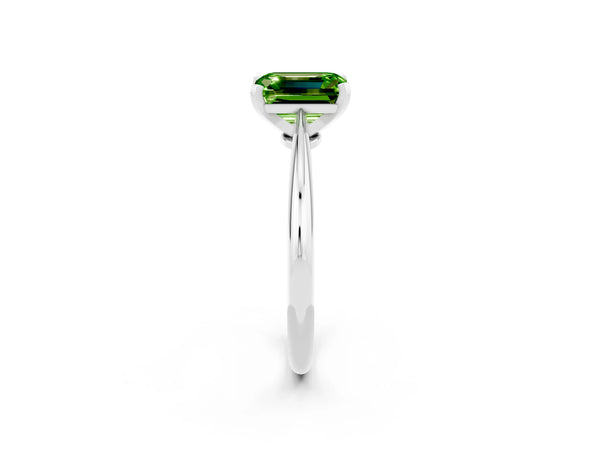 White gold Emerald Cut Peridot Solitaire Engagement Ring with Classic Band and Four-Prong Setting
