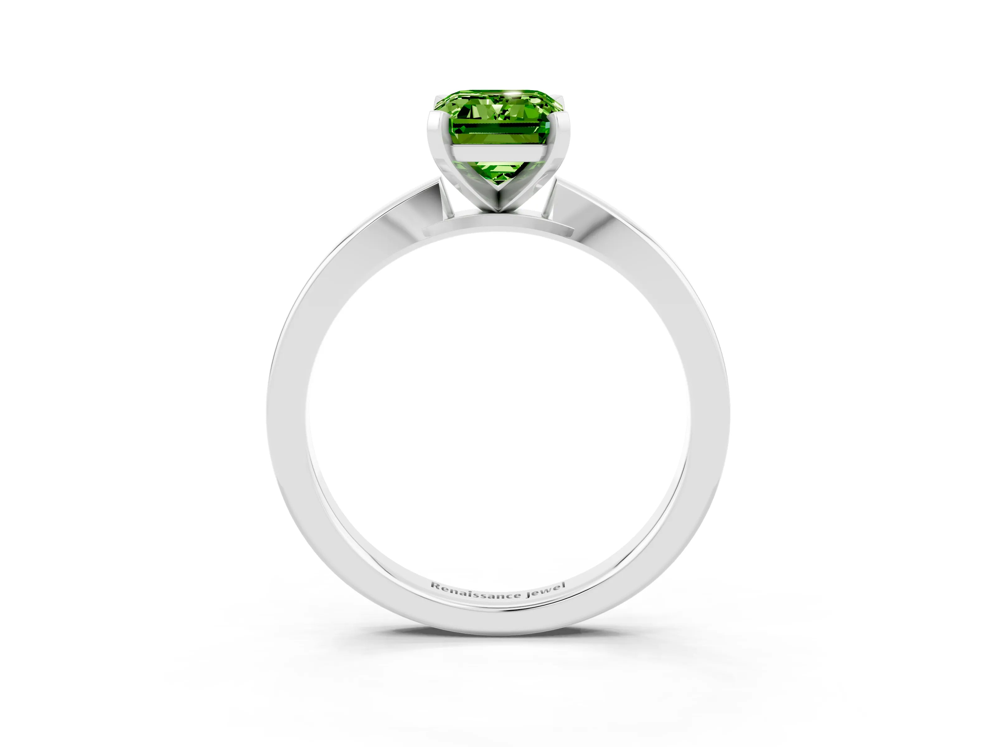 White gold Emerald Cut Peridot Solitaire Engagement Ring with Classic Band and Four-Prong Setting_27