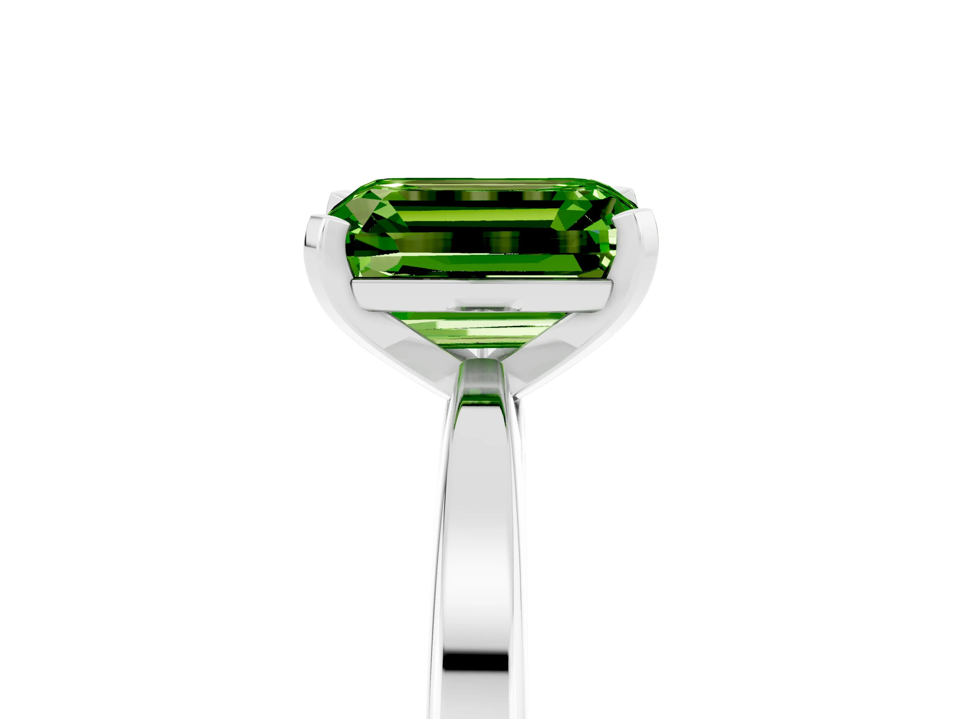 White gold Emerald Cut Peridot Solitaire Engagement Ring with Classic Band and Four-Prong Setting_29