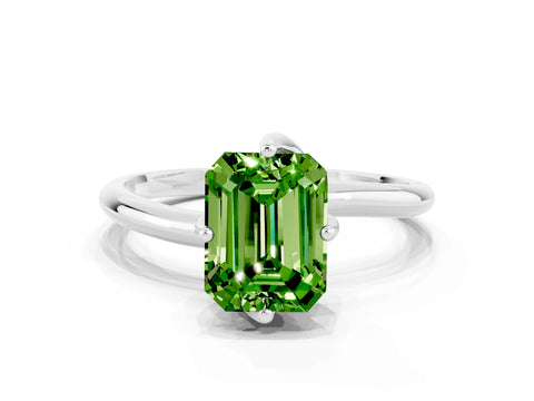 White gold Emerald Cut Peridot Solitaire Engagement Ring with Four-Prong Setting and Classic Band_12