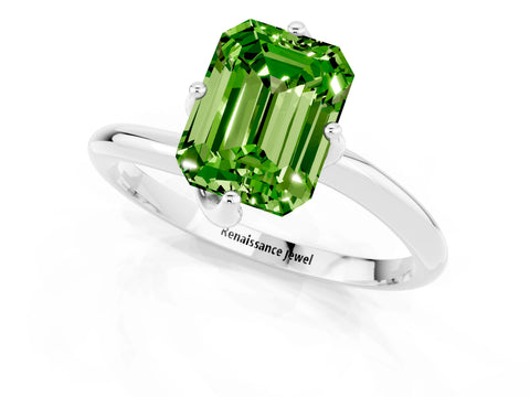 White gold Emerald Cut Peridot Solitaire Engagement Ring with Four-Prong Setting and Classic Band_13