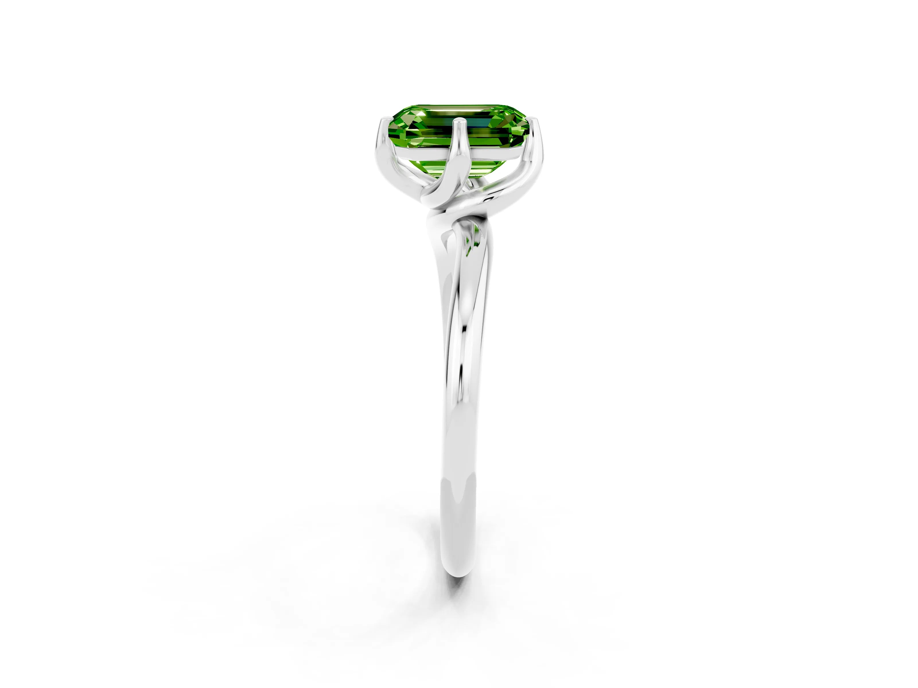 White gold Emerald Cut Peridot Solitaire Engagement Ring with Four-Prong Setting and Classic Band_14