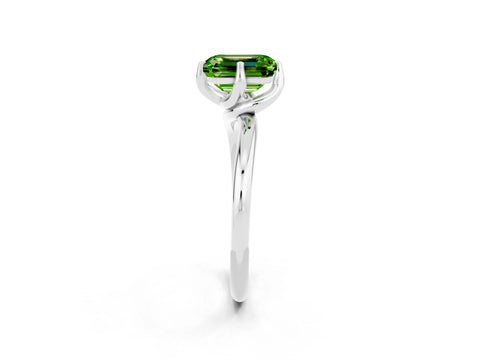 White gold Emerald Cut Peridot Solitaire Engagement Ring with Four-Prong Setting and Classic Band_14
