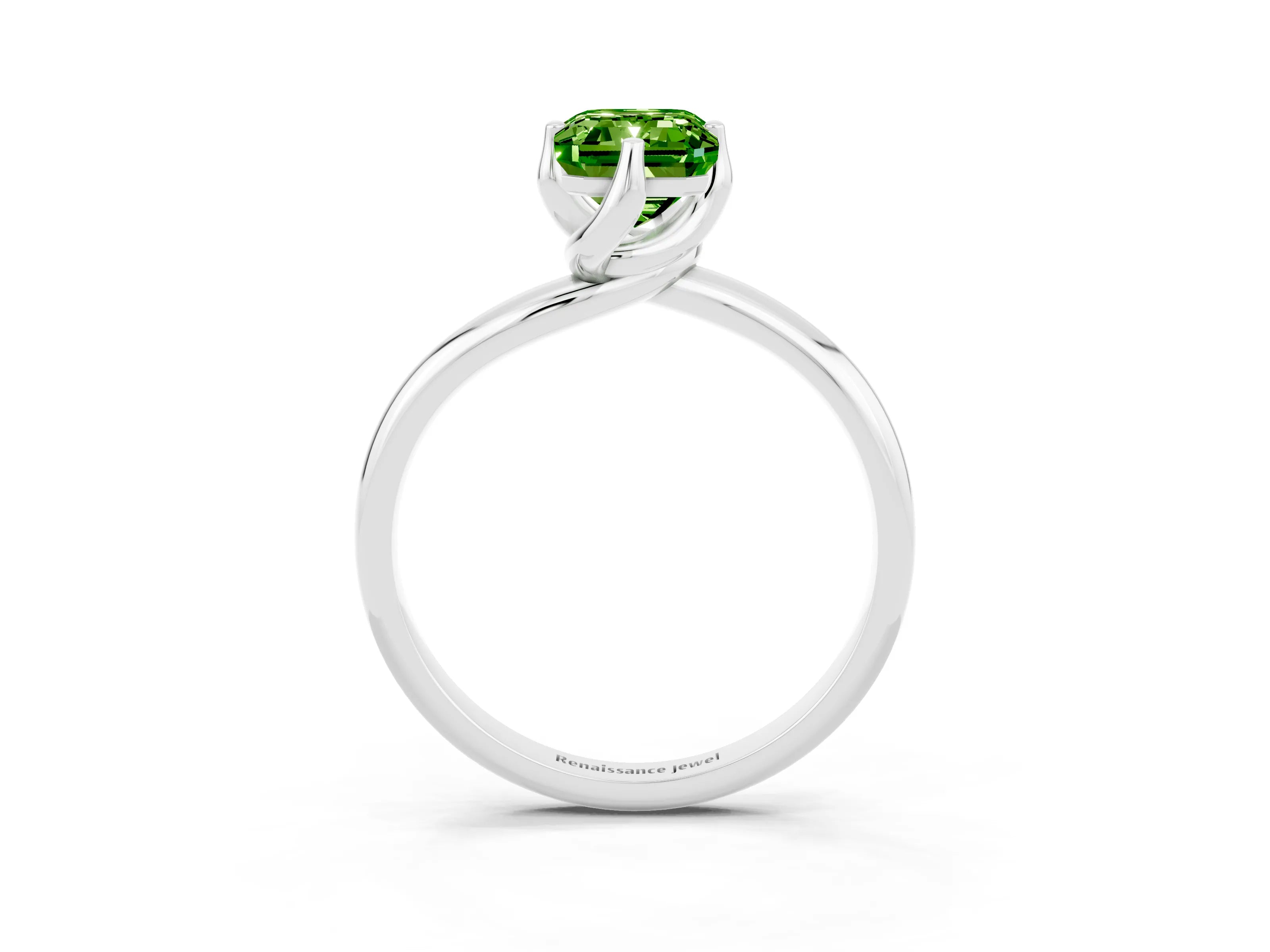 White gold Emerald Cut Peridot Solitaire Engagement Ring with Four-Prong Setting and Classic Band_15