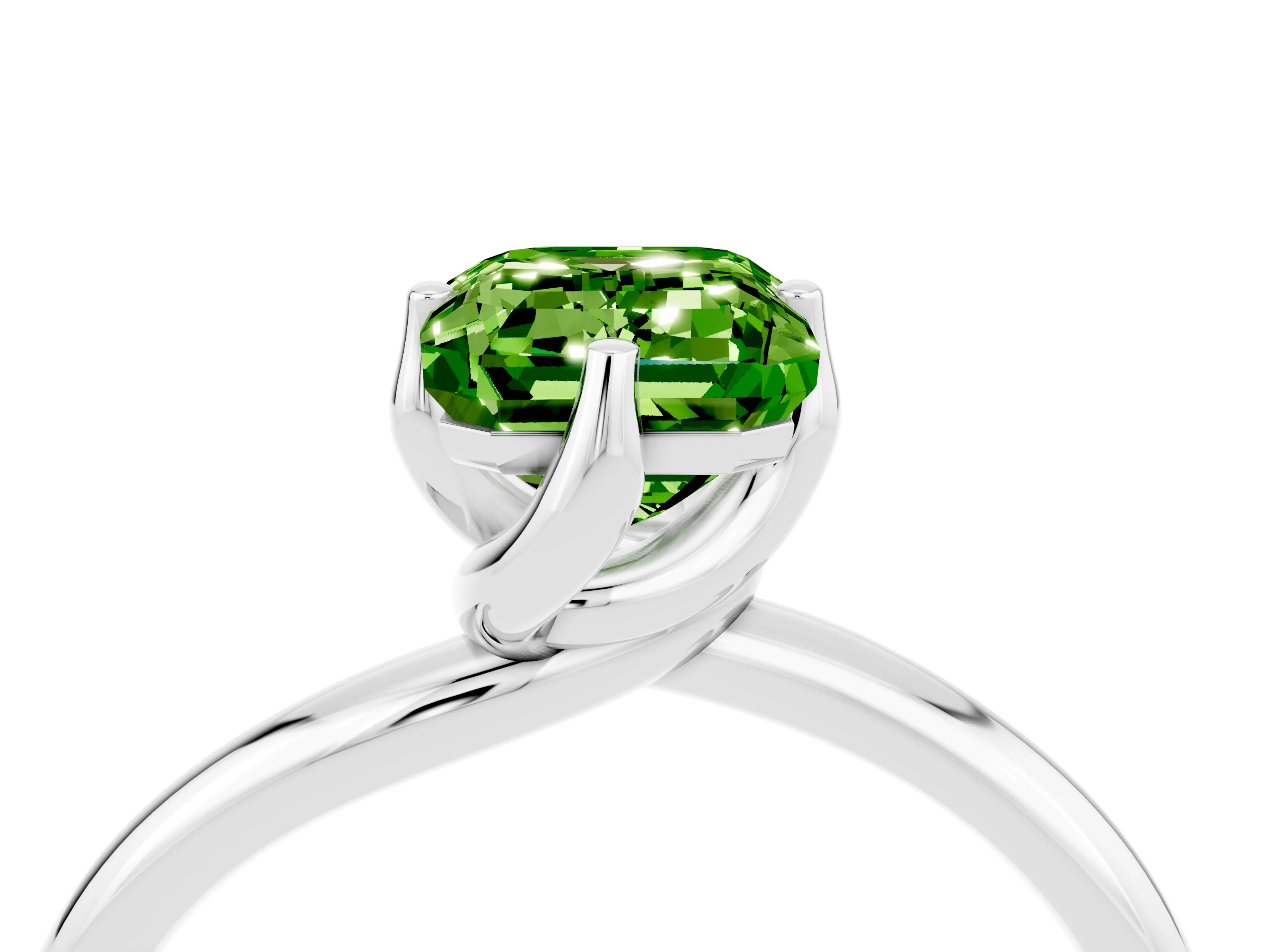 White gold Emerald Cut Peridot Solitaire Engagement Ring with Four-Prong Setting and Classic Band_16