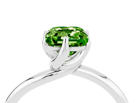 White gold Emerald Cut Peridot Solitaire Engagement Ring with Four-Prong Setting and Classic Band_16