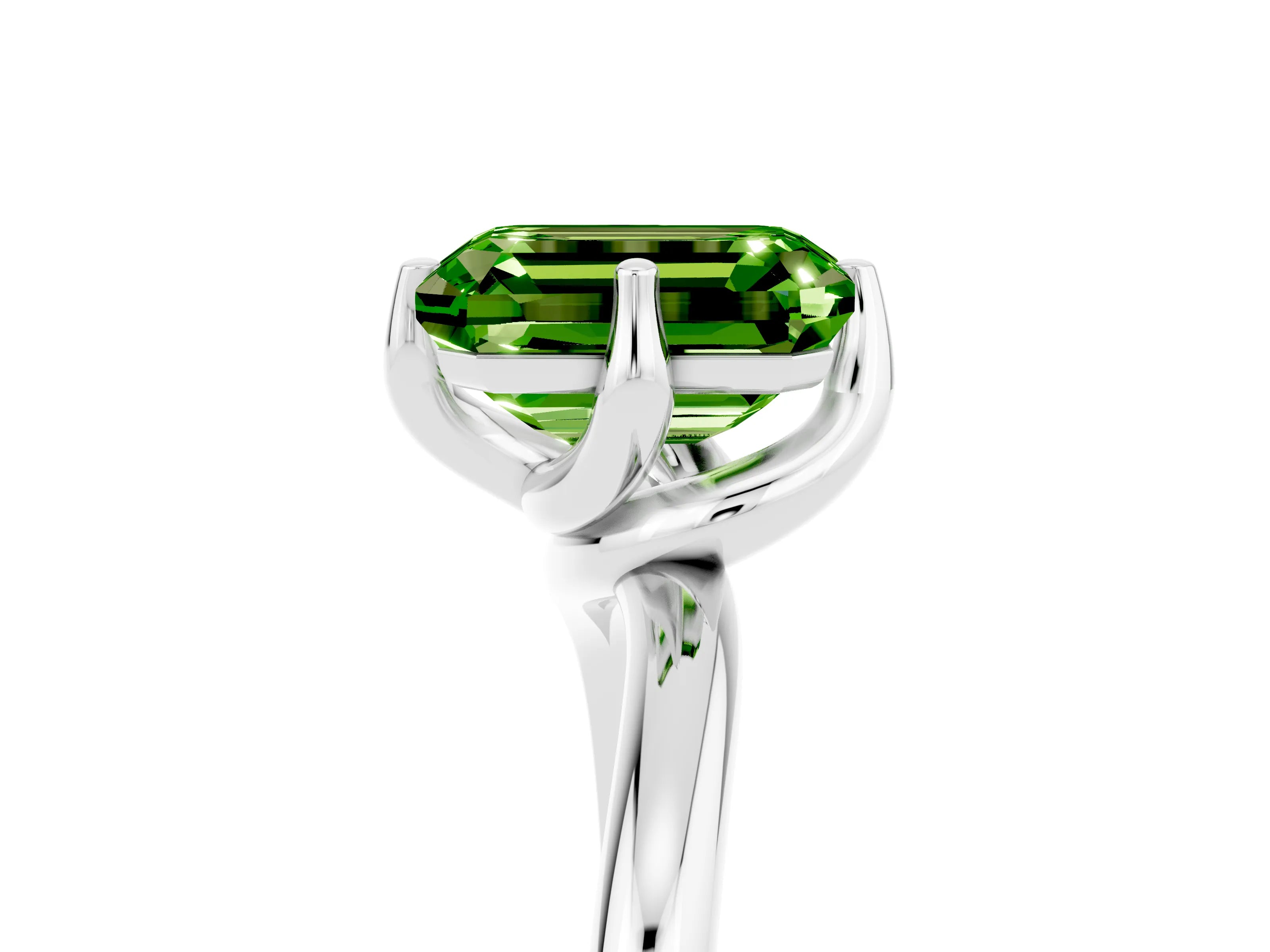 White gold Emerald Cut Peridot Solitaire Engagement Ring with Four-Prong Setting and Classic Band_17