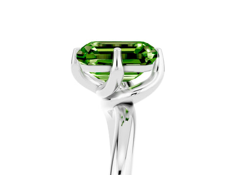 White gold Emerald Cut Peridot Solitaire Engagement Ring with Four-Prong Setting and Classic Band_17