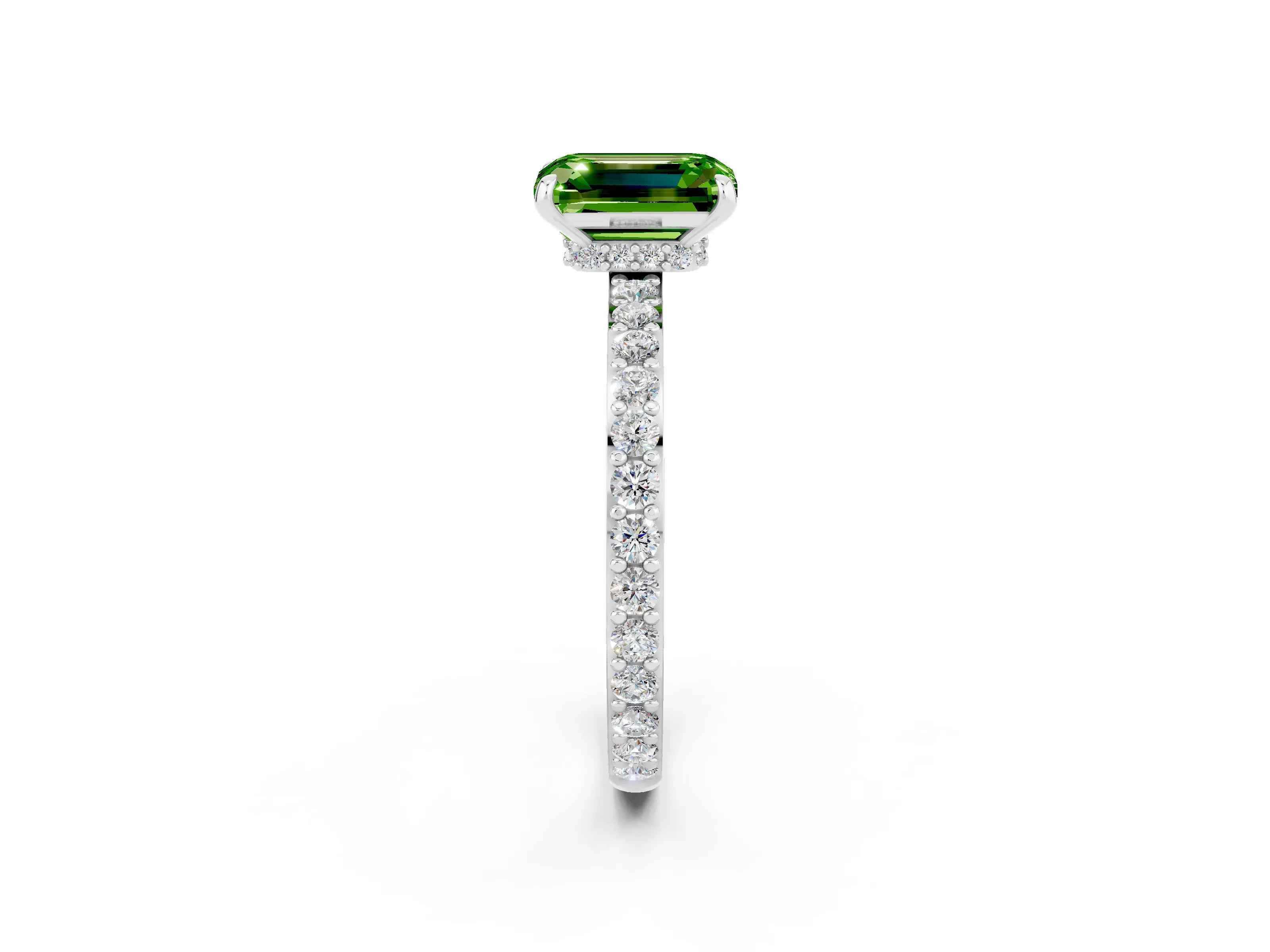White gold Emerald Cut Peridot Solitaire Engagement Ring with Pavé Band and Four-Prong Setting_2