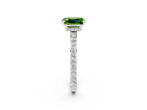 White gold Emerald Cut Peridot Solitaire Engagement Ring with Pavé Band and Four-Prong Setting_2