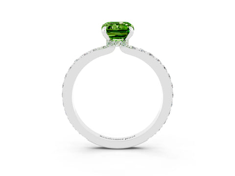 White gold Emerald Cut Peridot Solitaire Engagement Ring with Pavé Band and Four-Prong Setting_3