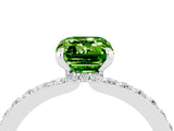 White gold Emerald Cut Peridot Solitaire Engagement Ring with Pavé Band and Four-Prong Setting_4