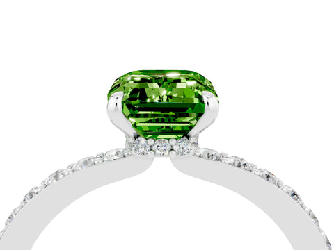 White gold Emerald Cut Peridot Solitaire Engagement Ring with Pavé Band and Four-Prong Setting_4