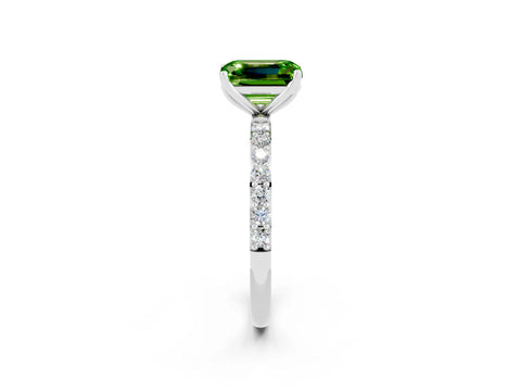 White gold Emerald Cut Peridot Solitaire Engagement Ring with Pavé Band and Prong Setting_2