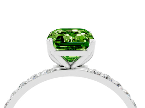 White gold Emerald Cut Peridot Solitaire Engagement Ring with Pavé Band and Prong Setting_4