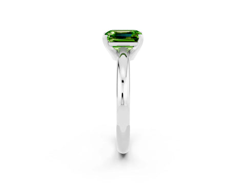 White gold Emerald Cut Peridot Solitaire Engagement Ring with Round Band and Four-Prong Setting_2