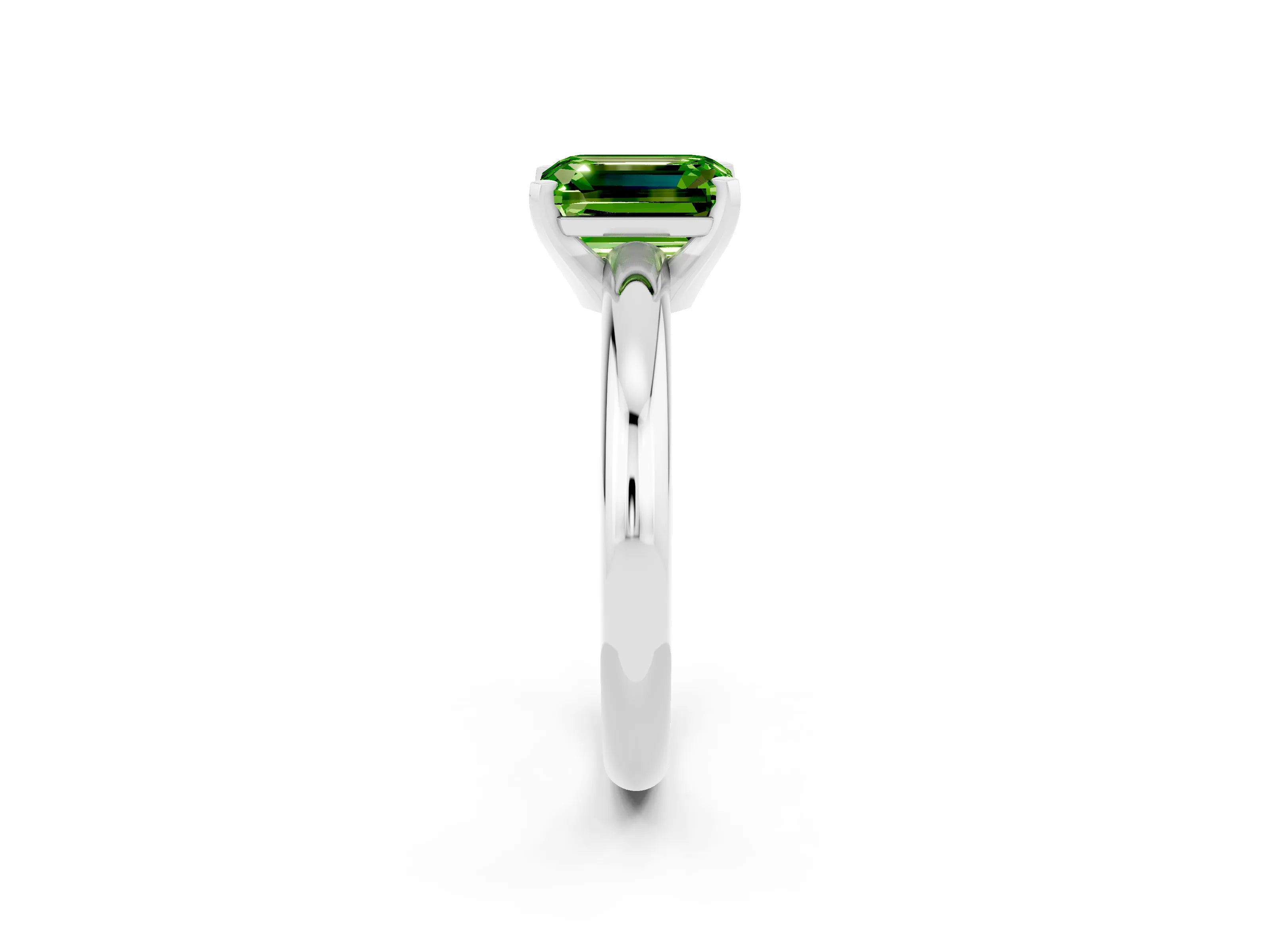 White gold Emerald Cut Peridot Solitaire Engagement Ring with Round Band and Four-Prong Setting_2