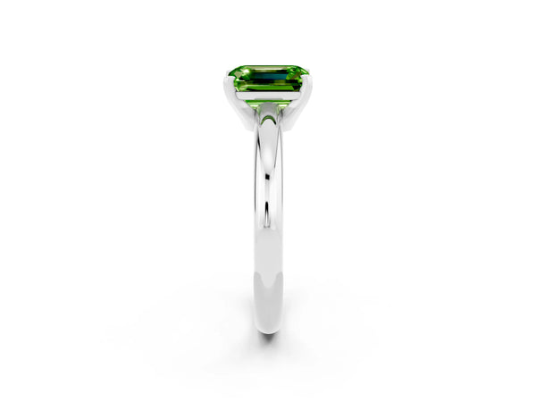 Silver Emerald Cut Peridot Solitaire Engagement Ring with Round Band and Four-Prong Setting