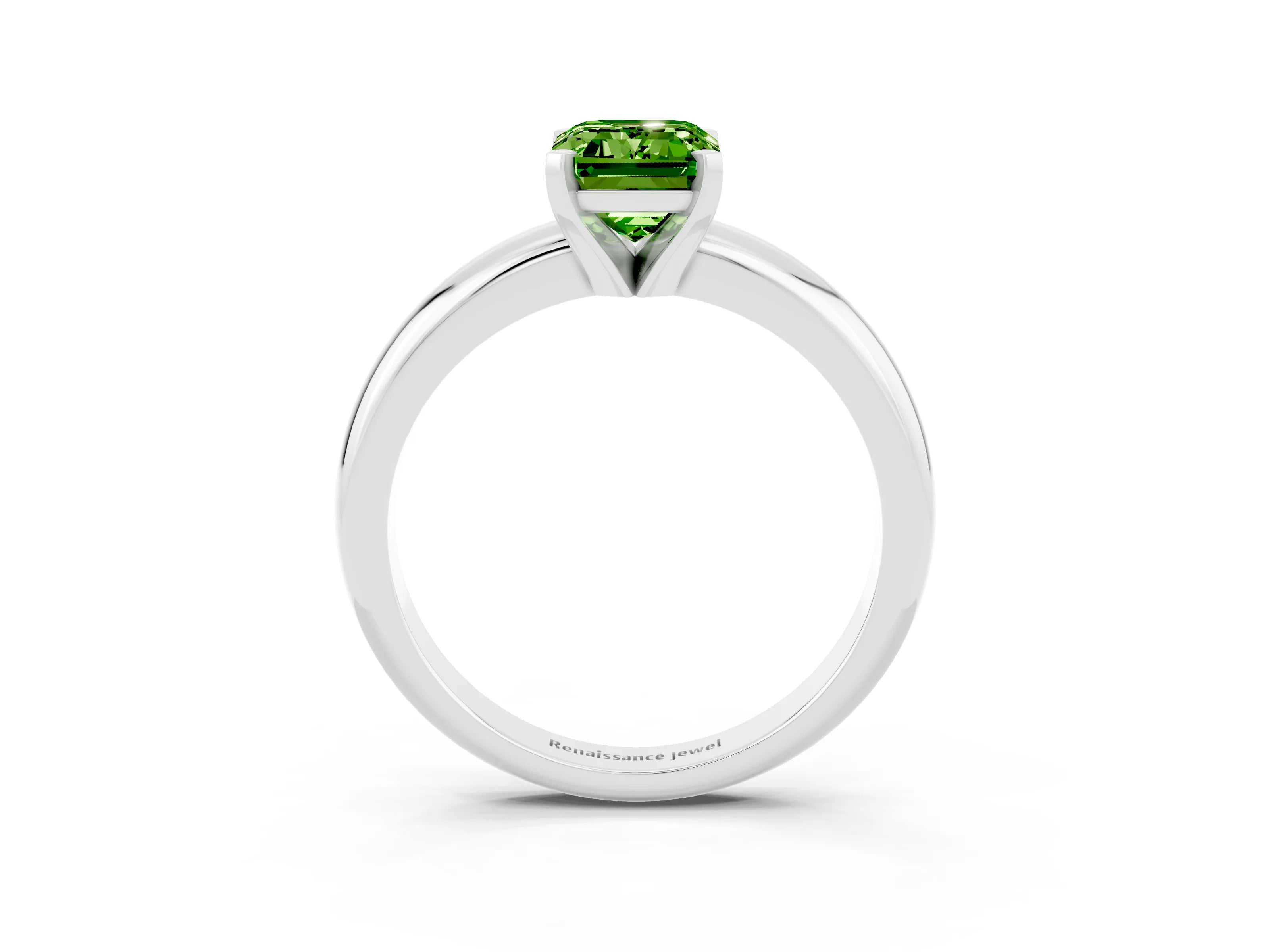 White gold Emerald Cut Peridot Solitaire Engagement Ring with Round Band and Four-Prong Setting_3