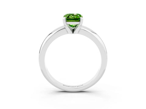 White gold Emerald Cut Peridot Solitaire Engagement Ring with Round Band and Four-Prong Setting_3