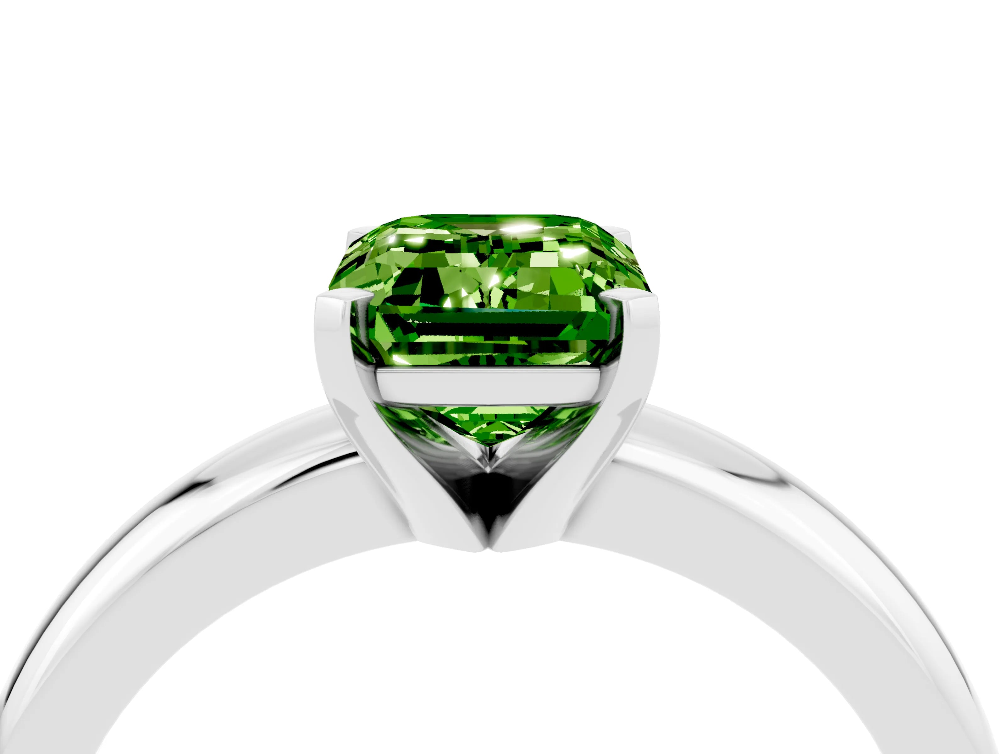 White gold Emerald Cut Peridot Solitaire Engagement Ring with Round Band and Four-Prong Setting_4