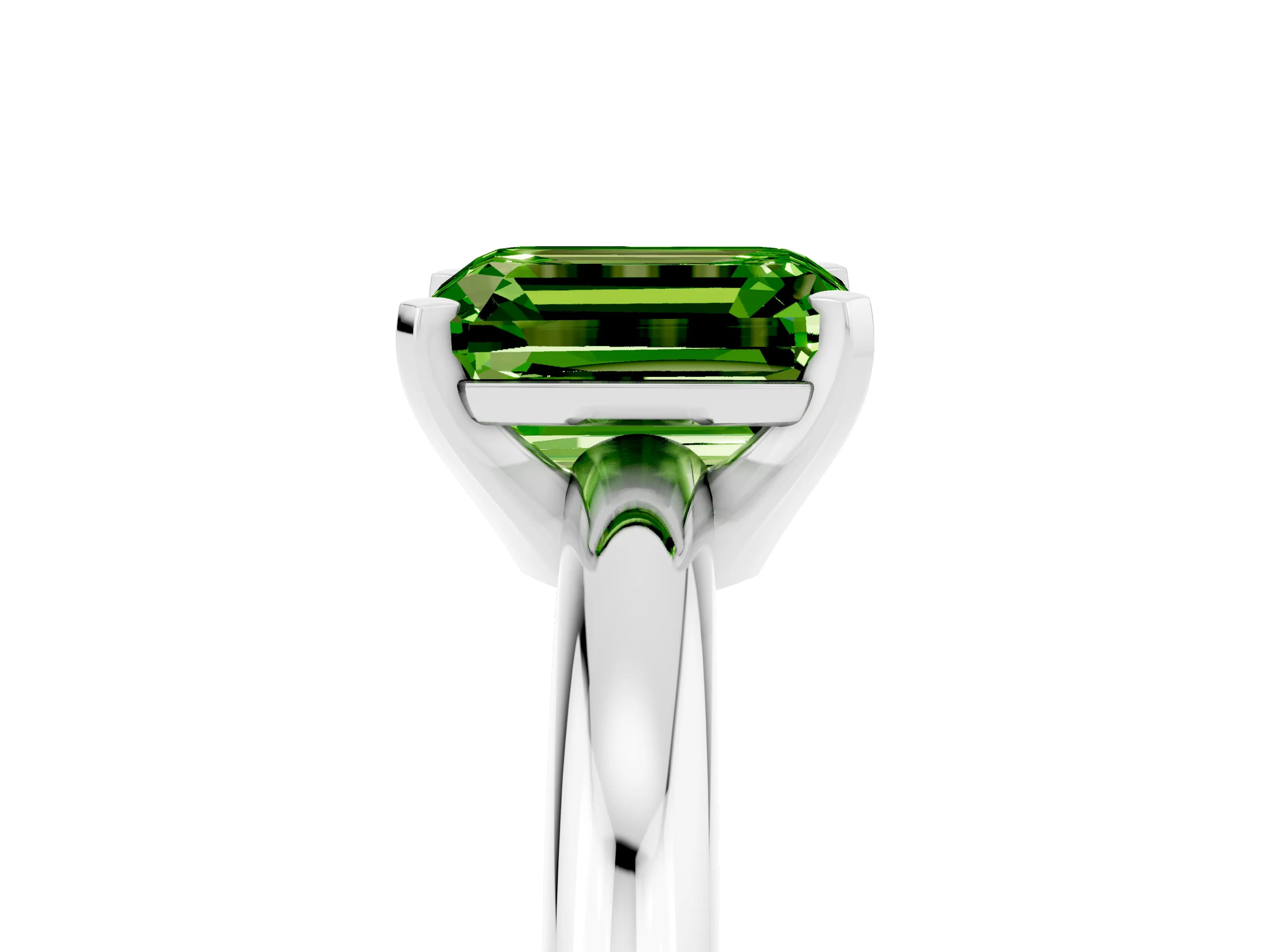 White gold Emerald Cut Peridot Solitaire Engagement Ring with Round Band and Four-Prong Setting_5