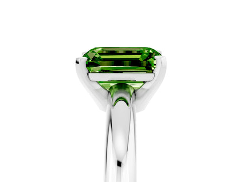 White gold Emerald Cut Peridot Solitaire Engagement Ring with Round Band and Four-Prong Setting_5