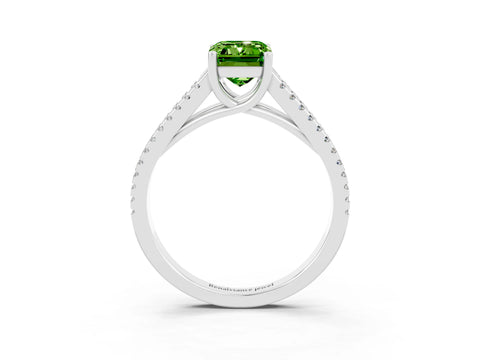 White gold Emerald Cut Peridot Solitaire Engagement Ring with Split Shank Pavé Band_3