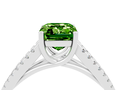 White gold Emerald Cut Peridot Solitaire Engagement Ring with Split Shank Pavé Band_4