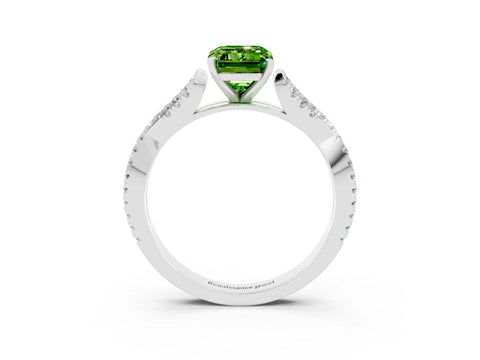 White gold Emerald Cut Peridot Solitaire Engagement Ring with Twisted Pavé Band and Four-Prong Setting_3