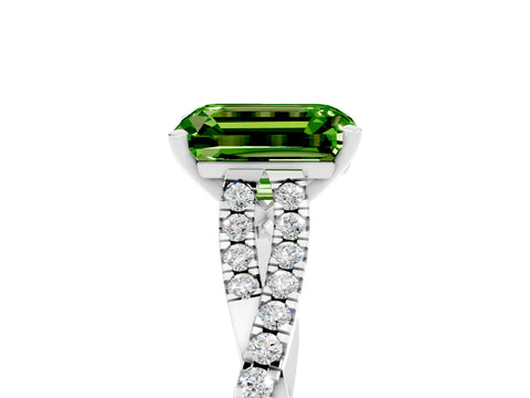 White gold Emerald Cut Peridot Solitaire Engagement Ring with Twisted Pavé Band and Four-Prong Setting_5