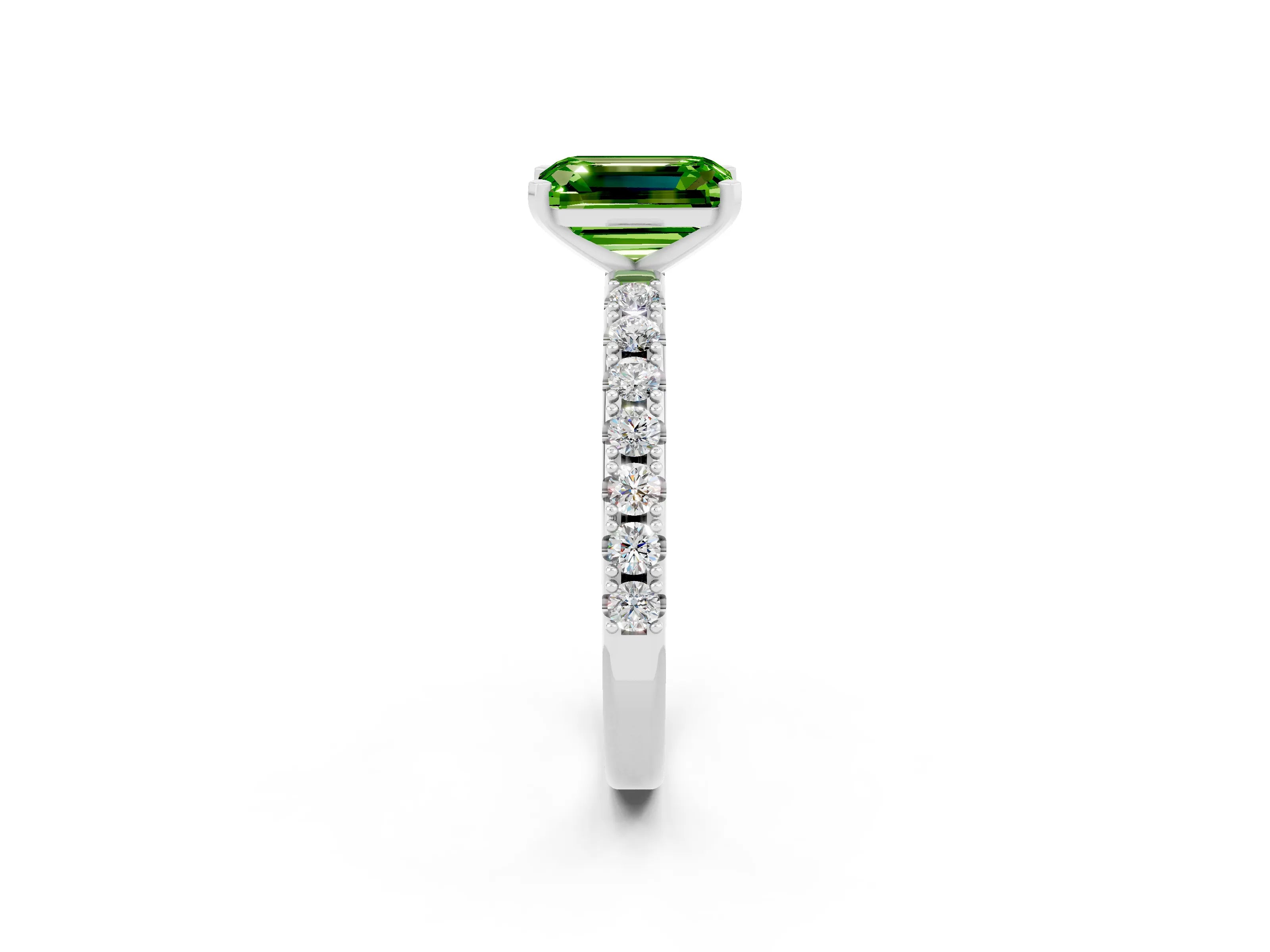 White gold Emerald Cut Peridot Solitaire Pavé Band with Four-Prong Setting_2