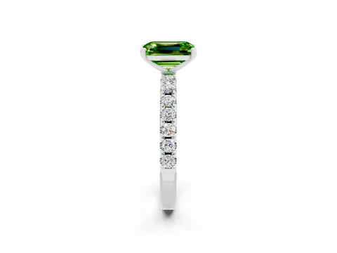 White gold Emerald Cut Peridot Solitaire Pavé Band with Four-Prong Setting_2