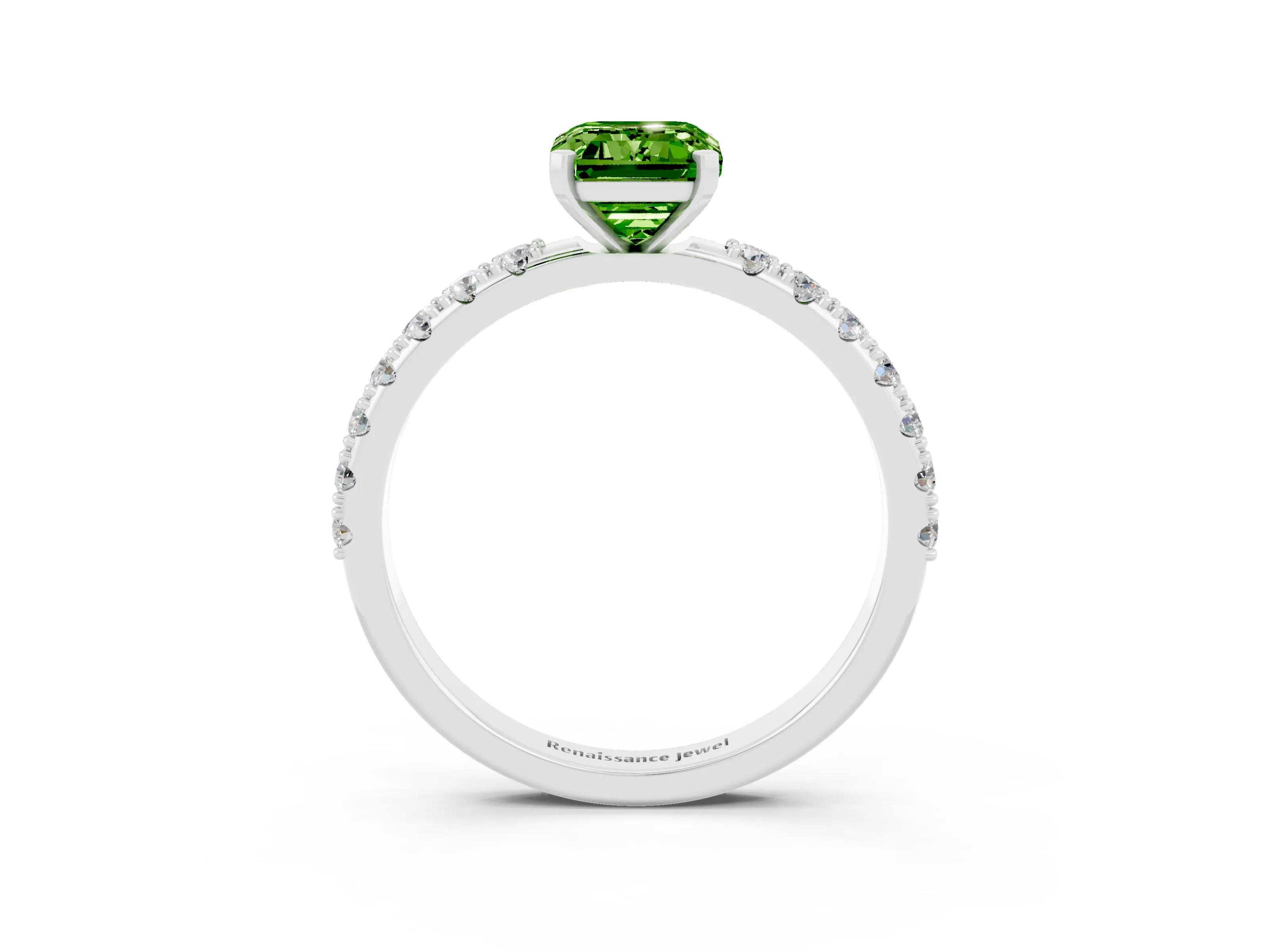 White gold Emerald Cut Peridot Solitaire Pavé Band with Four-Prong Setting_3