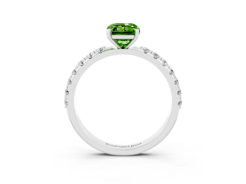White gold Emerald Cut Peridot Solitaire Pavé Band with Four-Prong Setting_3