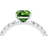 White gold Emerald Cut Peridot Solitaire Pavé Band with Four-Prong Setting_4