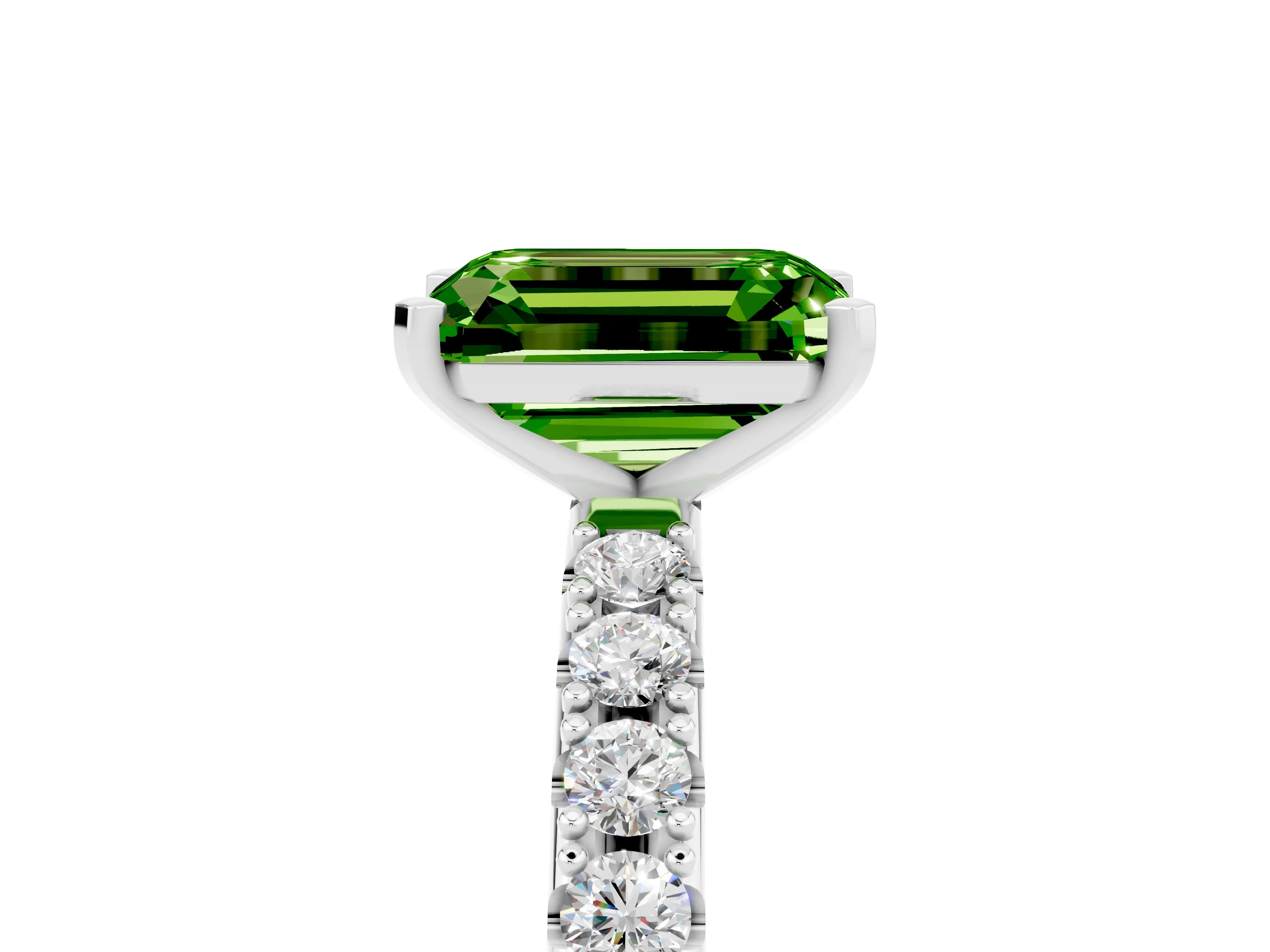White gold Emerald Cut Peridot Solitaire Pavé Band with Four-Prong Setting_5