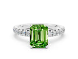 White gold Emerald Cut Peridot Solitaire Pavé Engagement Ring with Round Band and Prong Setting_12