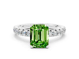White gold Emerald Cut Peridot Solitaire Pavé Engagement Ring with Round Band and Prong Setting_72