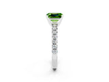 White gold Emerald Cut Peridot Solitaire Pavé Engagement Ring with Round Band and Prong Setting_74